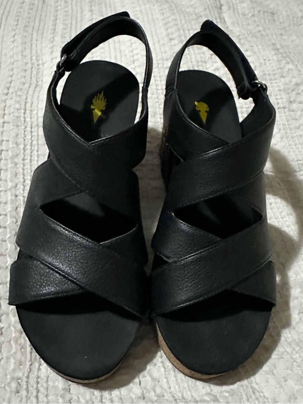 Volatile Black Crisscross Wedge Sandals